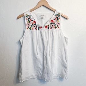 J.Crew White Embroidered Flowers Linen Top Small